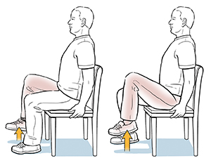 Man sitting in chair doing seated march exercise.